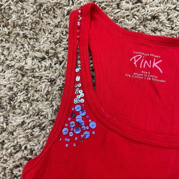 PINK Victoria’s Secret Red Racerback Tank Top with Sequin Details - Picture 4 of 7